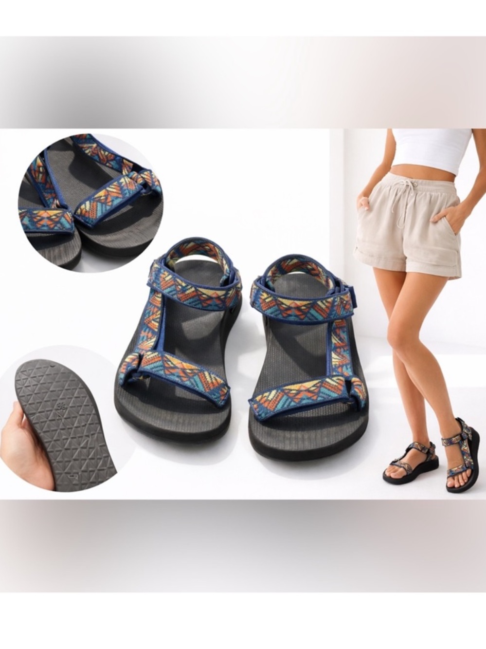 Tevas Strappy Outdoor Sandals Blue Geometric Gorpcore Woman’s 9
